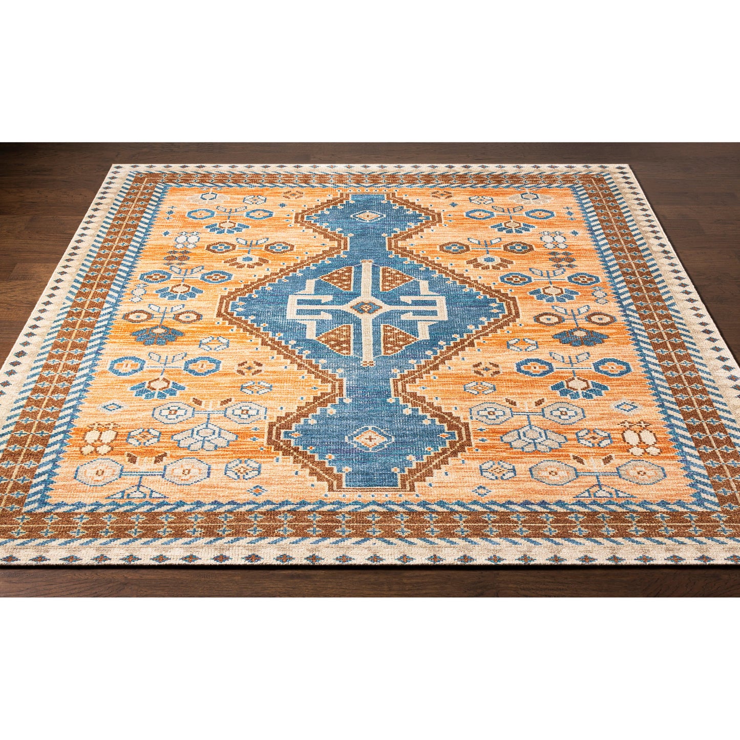 002 SI-1886373,SI-1886374,SI-1886375,SI-1886376 | Closeup | Milas MSL-2302 Rug by Surya in rust, cream, tan, dark brown, dusty pink, dark blue. Made from 70% wool, 30% viscose in a unique style.