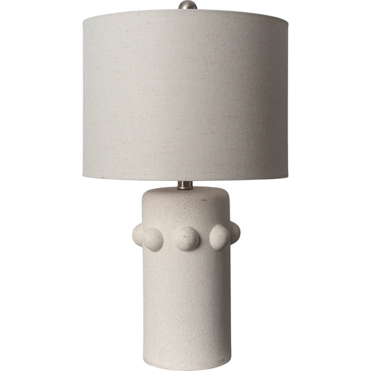 Massimo Lamp by Livabliss in body: cream, shade: cream, finial: metallic - nickel, harp: metallic - nickel, cord: translucent and glazed. Made from body: ceramic, shade (outside): linen, shade (inside): polyester, finial:
