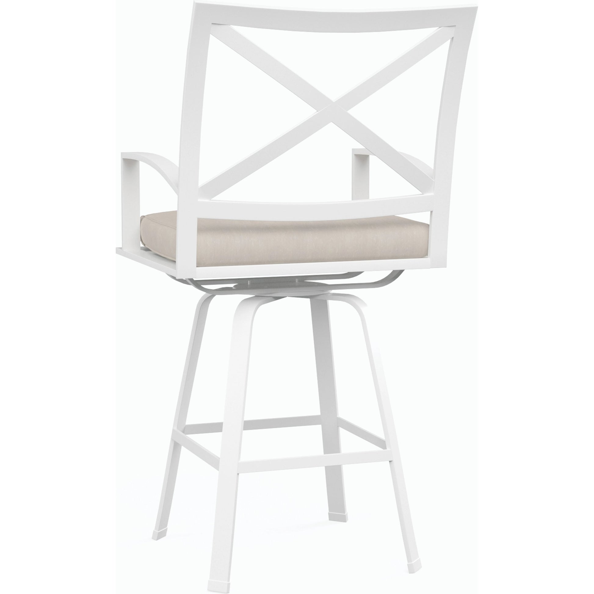 Bristol Outdoor Swivel Barstool in Canvas Flax w/ Self Welt by Sunset West in white. Made from aluminum in a modern style.