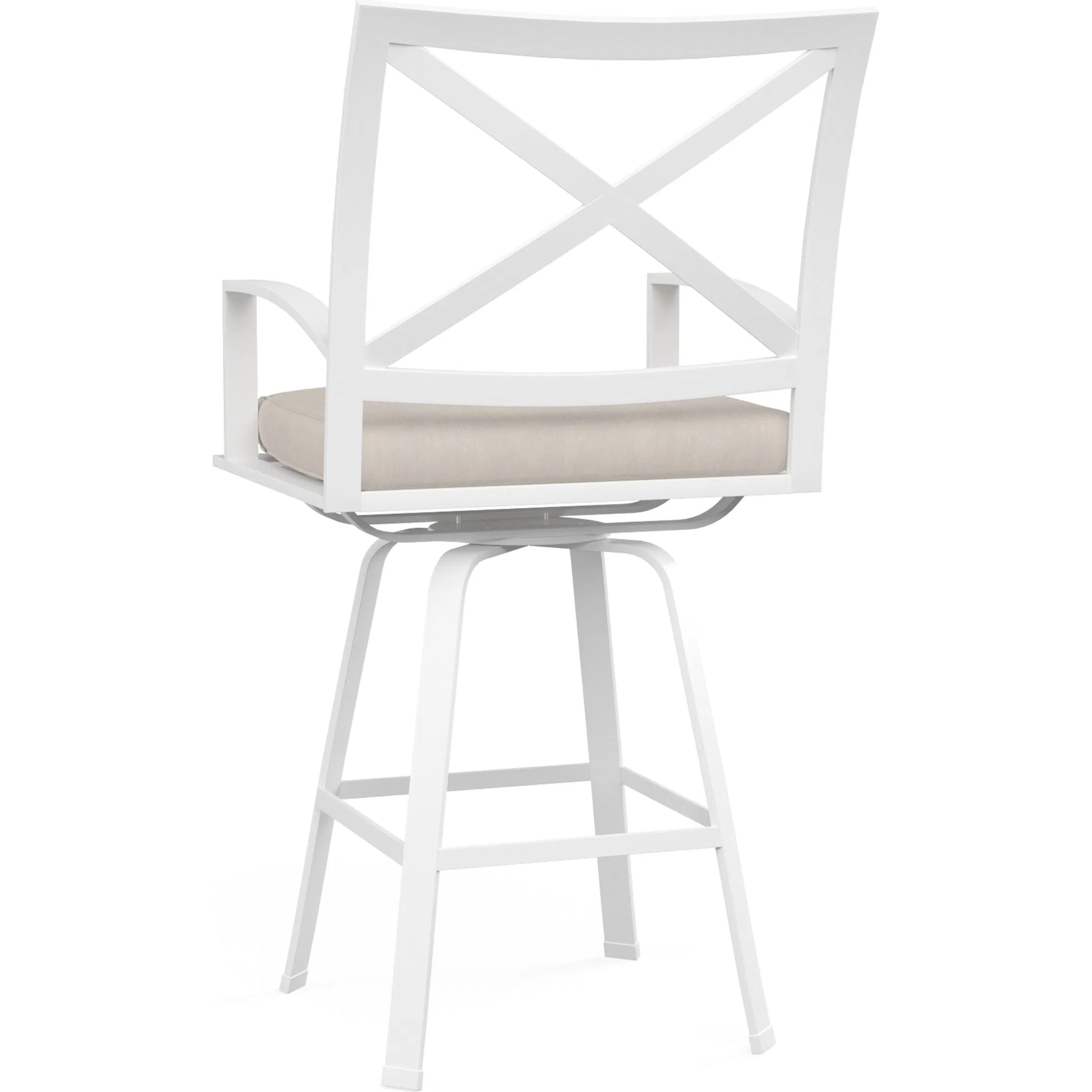 Bristol Outdoor Swivel Barstool in Canvas Flax w/ Self Welt by Sunset West in white. Made from aluminum in a modern style.