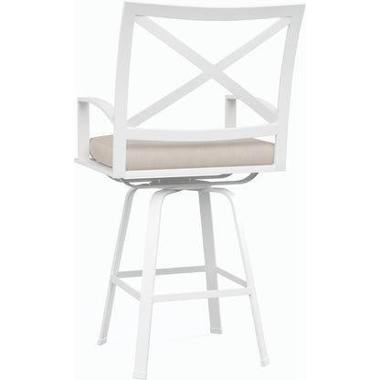 Bristol Outdoor Swivel Counter Stool in Canvas Flax w/ Self Welt by Sunset West. Made from aluminum in a modern style.