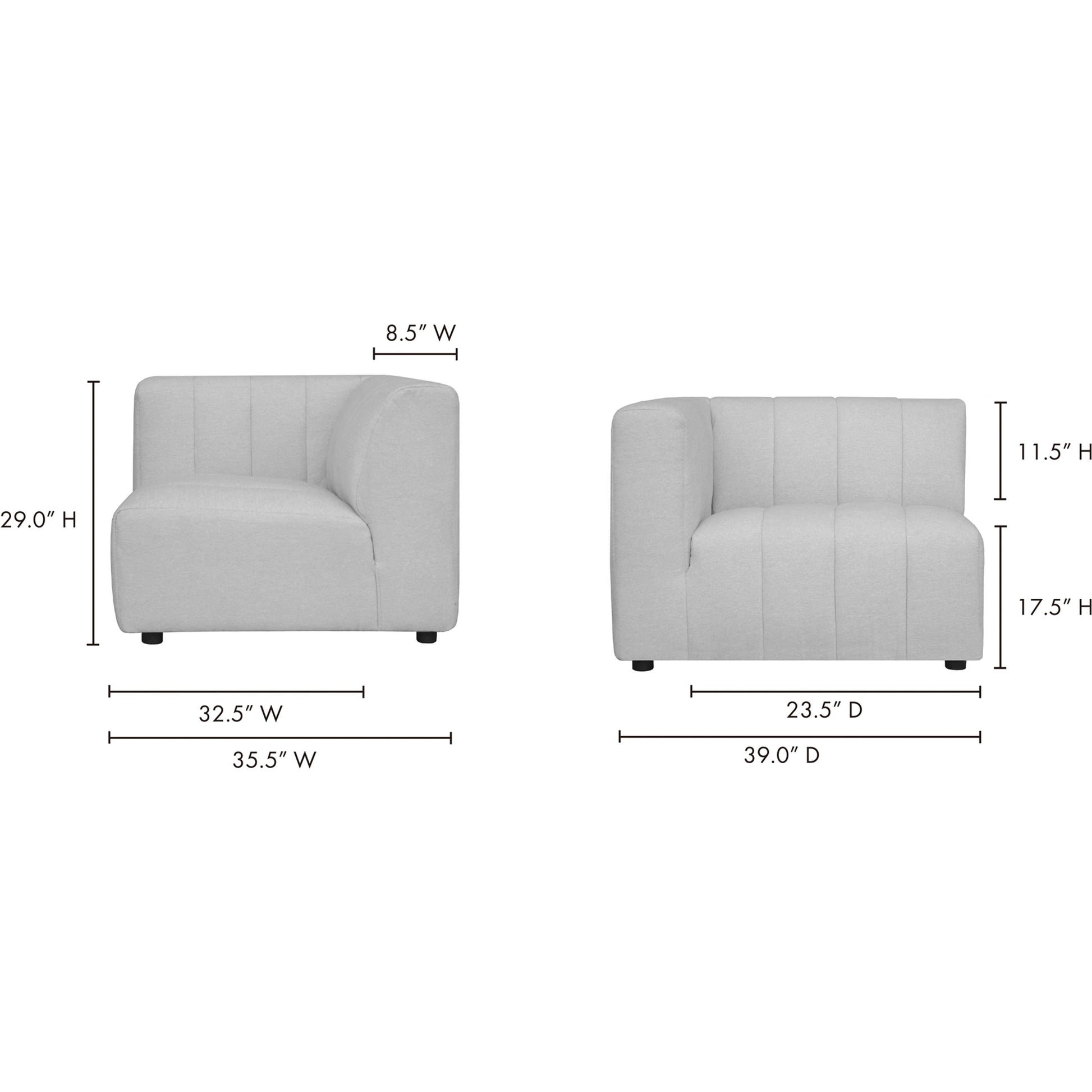 Lyric Arm Chair by Moe's Home Collection in gray. Made from upholstery: 100% polyester, pine, plywood frame, poly-flll cushions, s-spring suspension in a transitional style.