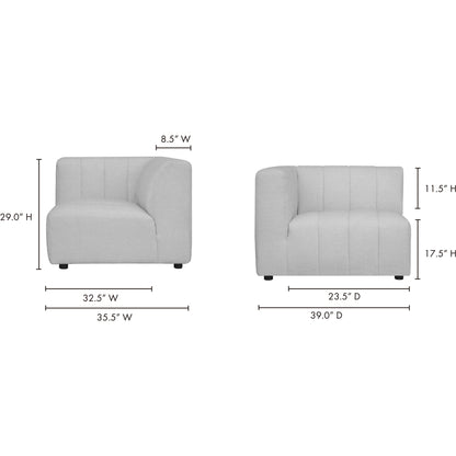Lyric Arm Chair by Moe's Home Collection in gray. Made from upholstery: 100% polyester, pine, plywood frame, poly-flll cushions, s-spring suspension in a transitional style.