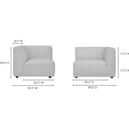 Lyric Arm Chair by Moe's Home Collection in gray. Made from upholstery: 100% polyester, pine, plywood frame, poly-flll cushions, s-spring suspension in a transitional style.