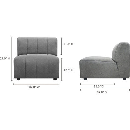 Lyric Slipper Chair by Moe's Home Collection in gray. Made from upholstery: 100% polyester, pine, plywood frame, poly-flll cushions, s-spring suspension in a transitional style.
