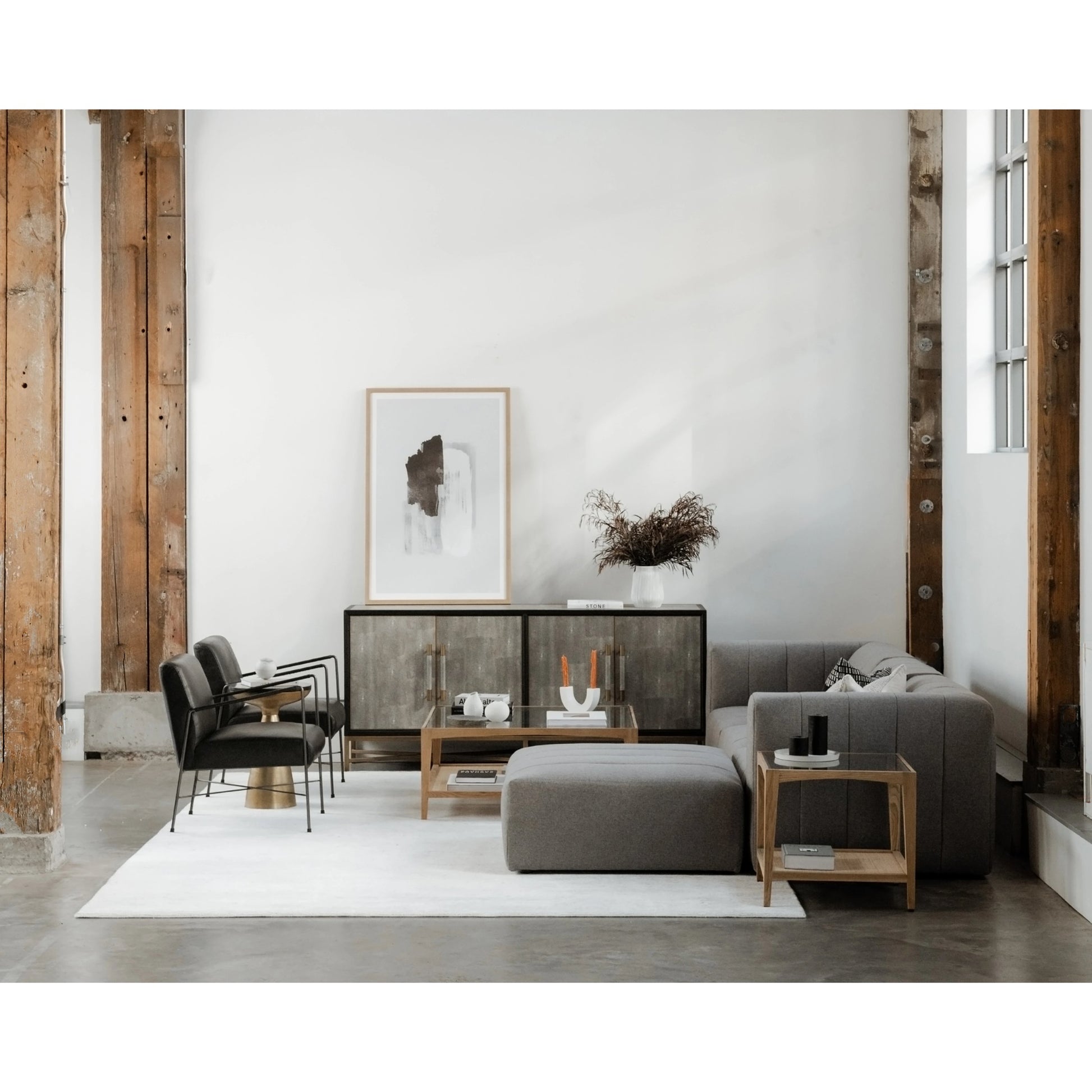 Lyric Ottoman by Moe's Home Collection in beige. Made from upholstery: 100% polyester, pine, plywood frame, poly-flll cushions, s-spring suspension in a transitional style.
