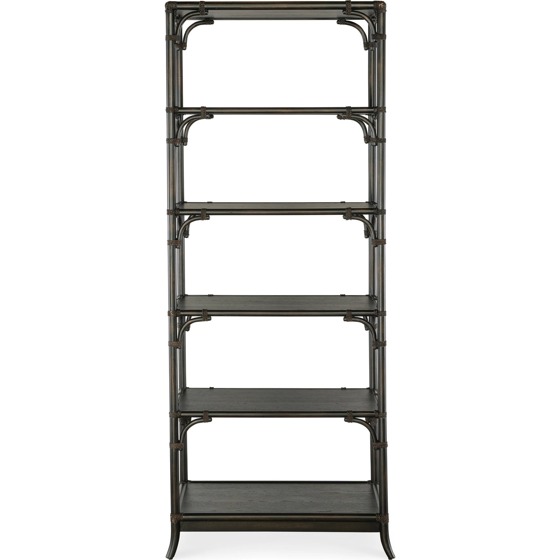Retreat Pole Rattan Bookcase by Hooker Furniture. Made from oak veneers, rope in a cottage & farmhouse style.