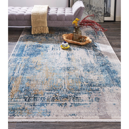 Cadiz Rug - 3890F by Feizy in blue, gray, gold. Made from viscose, acrylic in a unique style.