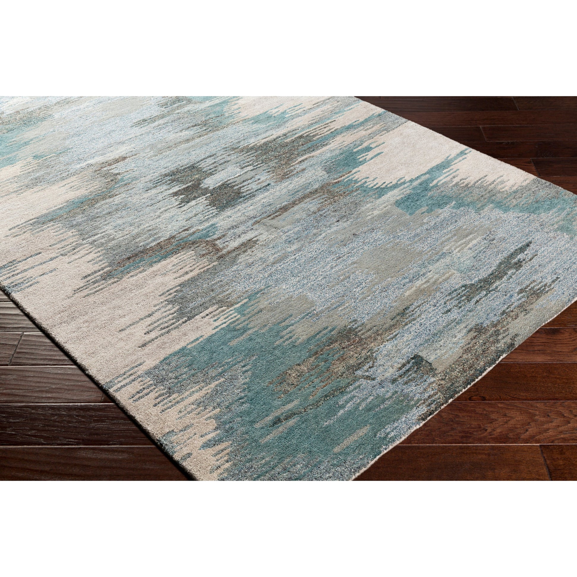 Montclair Rug - 24645 by Surya in teal, sage, light beige, charcoal, blue, light gray. Made from 80% wool, 20% viscose in a unique style.