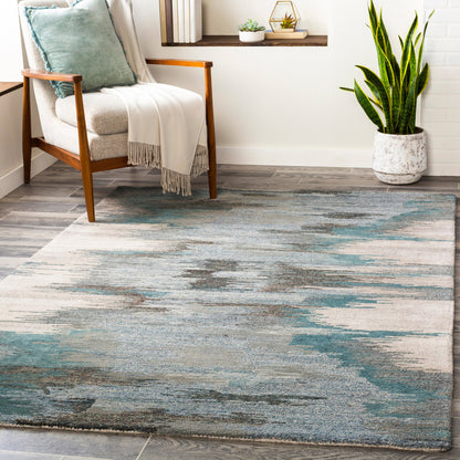Montclair Rug - 24645 by Surya in teal, sage, light beige, charcoal, blue, light gray. Made from 80% wool, 20% viscose in a unique style.