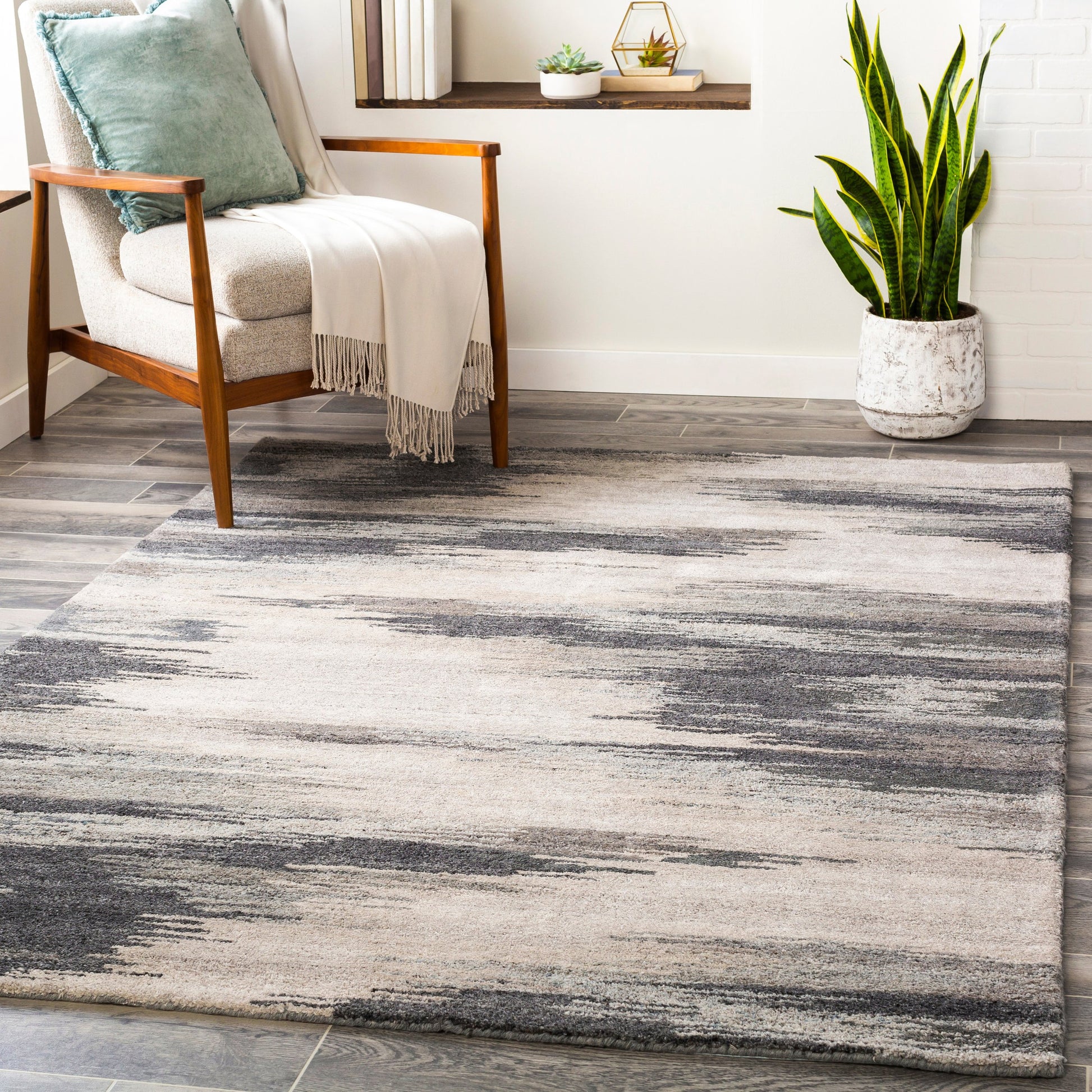 Montclair Rug - 24646 by Surya in charcoal, taupe, medium gray, dusty sage. Made from 80% wool, 20% viscose in a unique style.