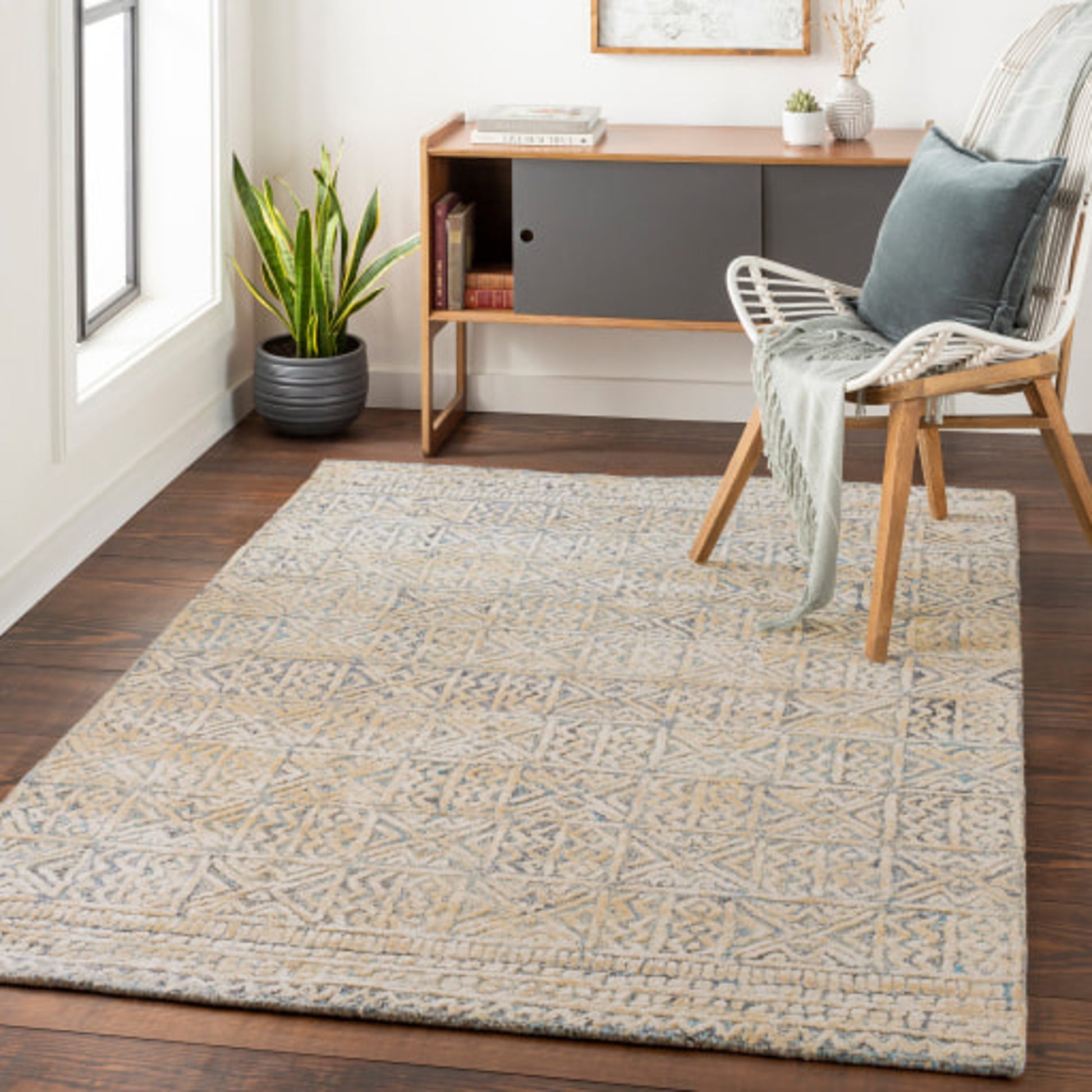 Montclair Rug - 25945 by Surya in aqua, beige, white, denim, black, gray. Made from 80% viscose, 20% wool in a unique style.