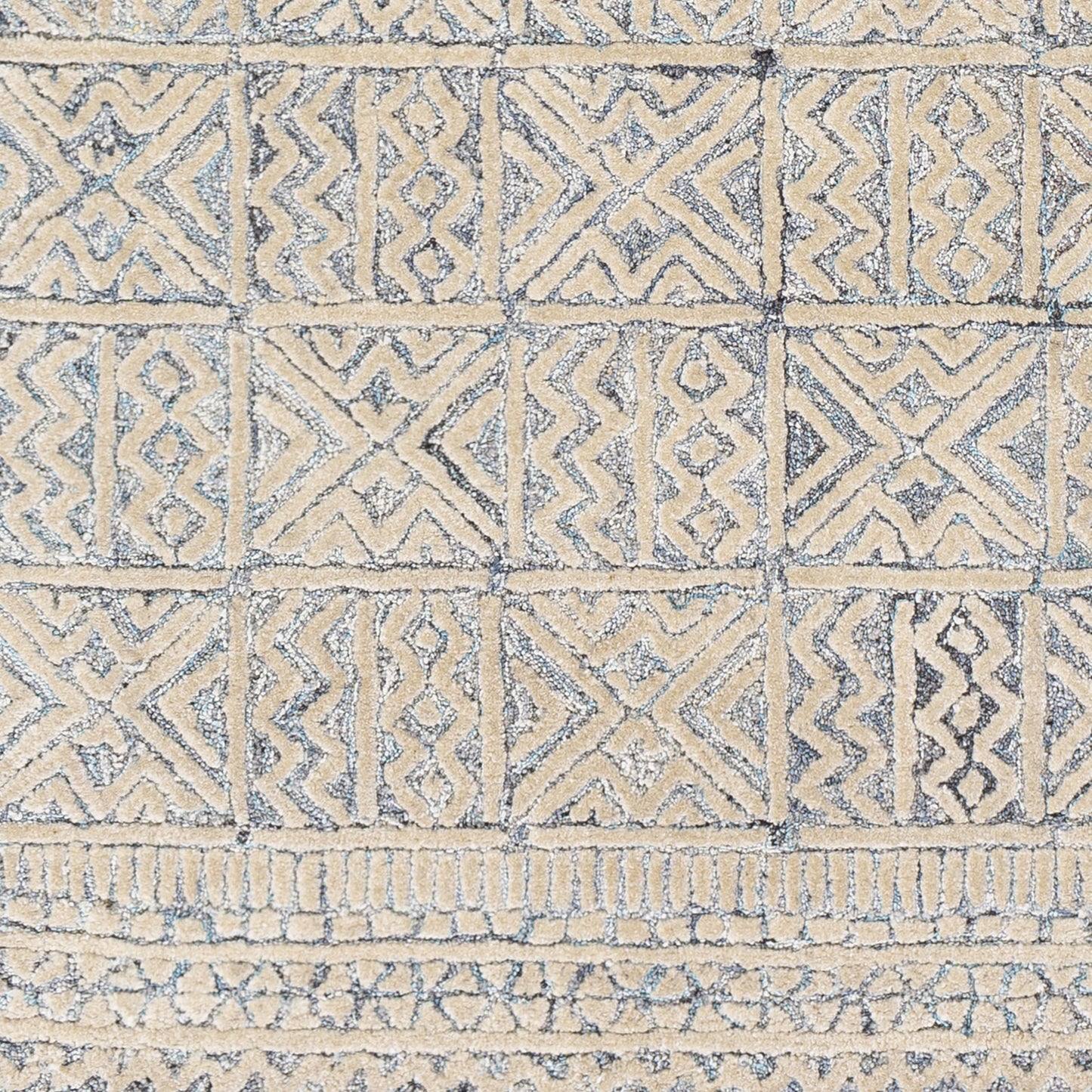 004 SR-882712 | Closeup | Montclair Rug - 25945 by Surya in aqua, beige, white, denim, black, gray. Made from 80% viscose, 20% wool in a unique style.