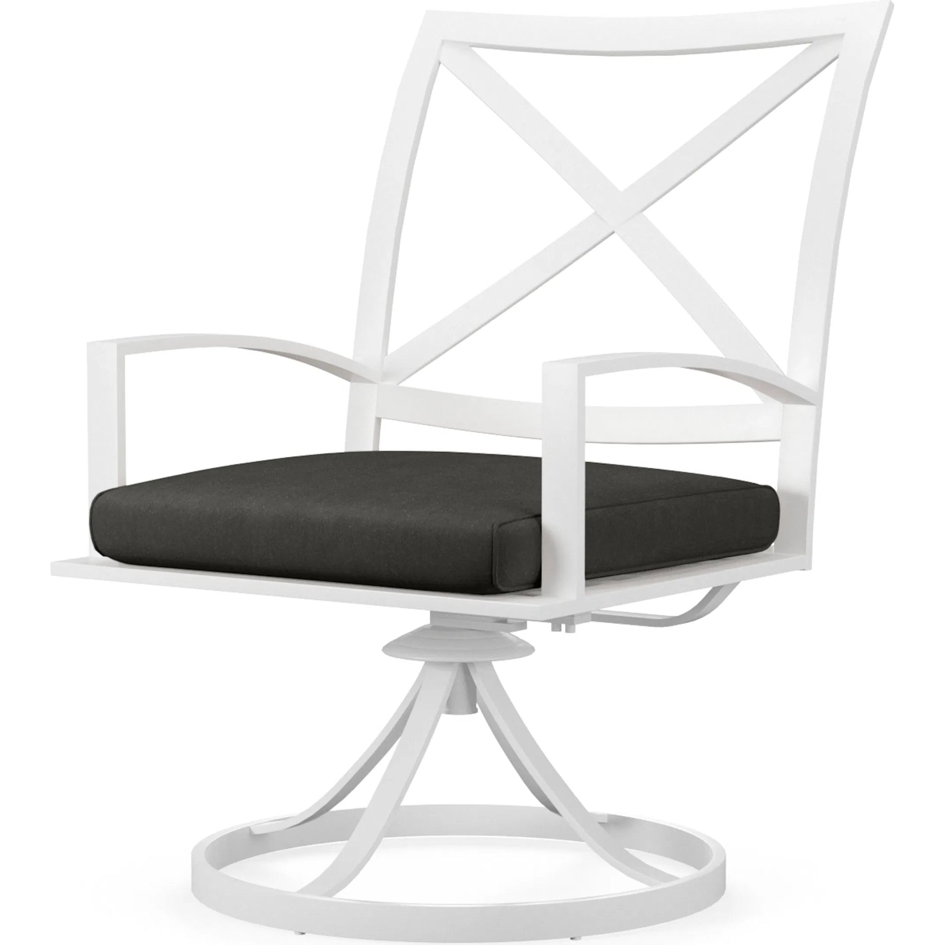 Bristol Outdoor Swivel Dining Chair in Canvas Flax w/ Self Welt by Sunset West. Made from aluminum in a modern style.