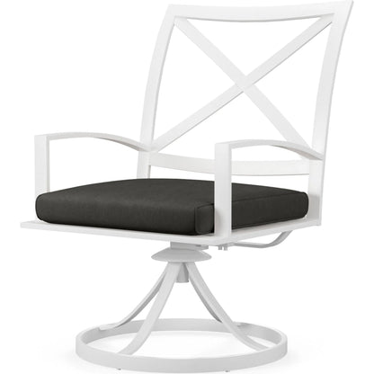 Bristol Outdoor Swivel Dining Chair in Canvas Flax w/ Self Welt by Sunset West. Made from aluminum in a modern style.