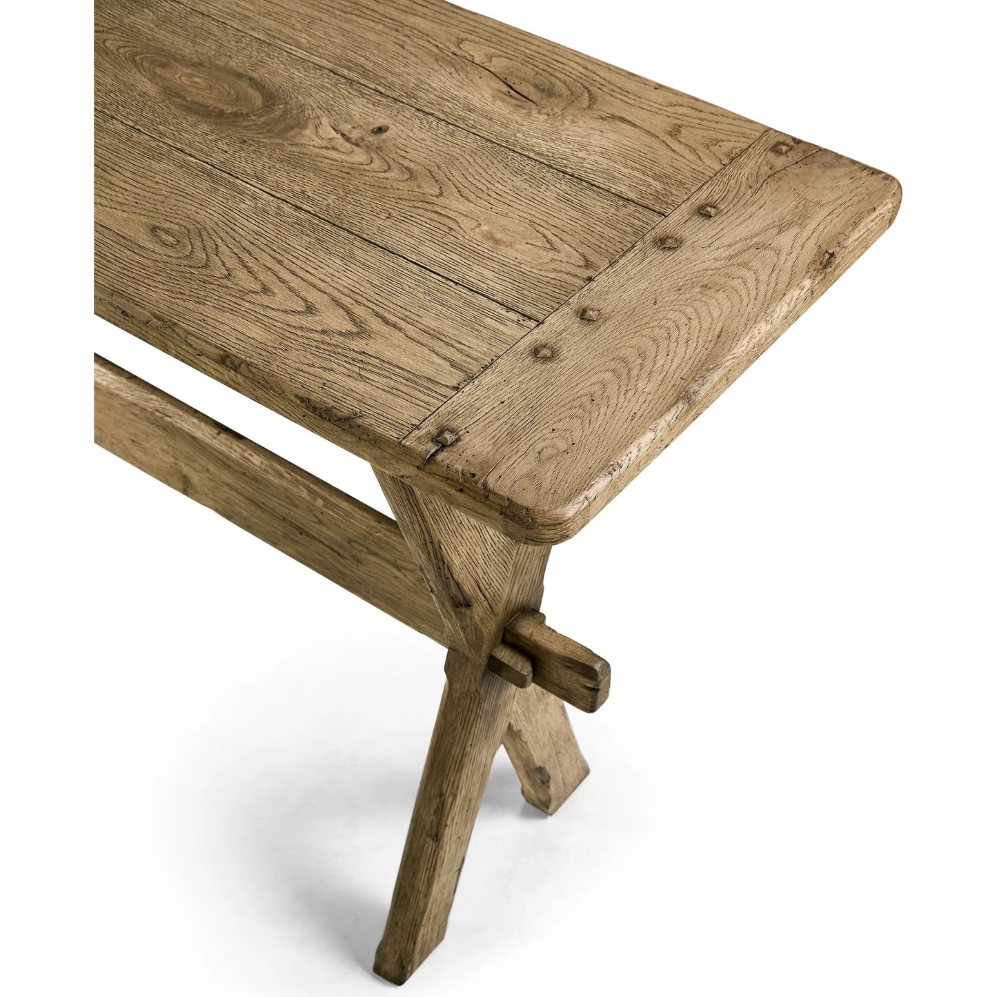 009 SI-2462578 | Closeup | Echo Canyon Console Table by Jonathan Charles in faded oak. Made from oak in a cottage & farmhouse style.