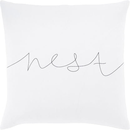 Motto Pillow - 14297 by Surya in light blue, off-white. Made from 100% cotton in a modern style.