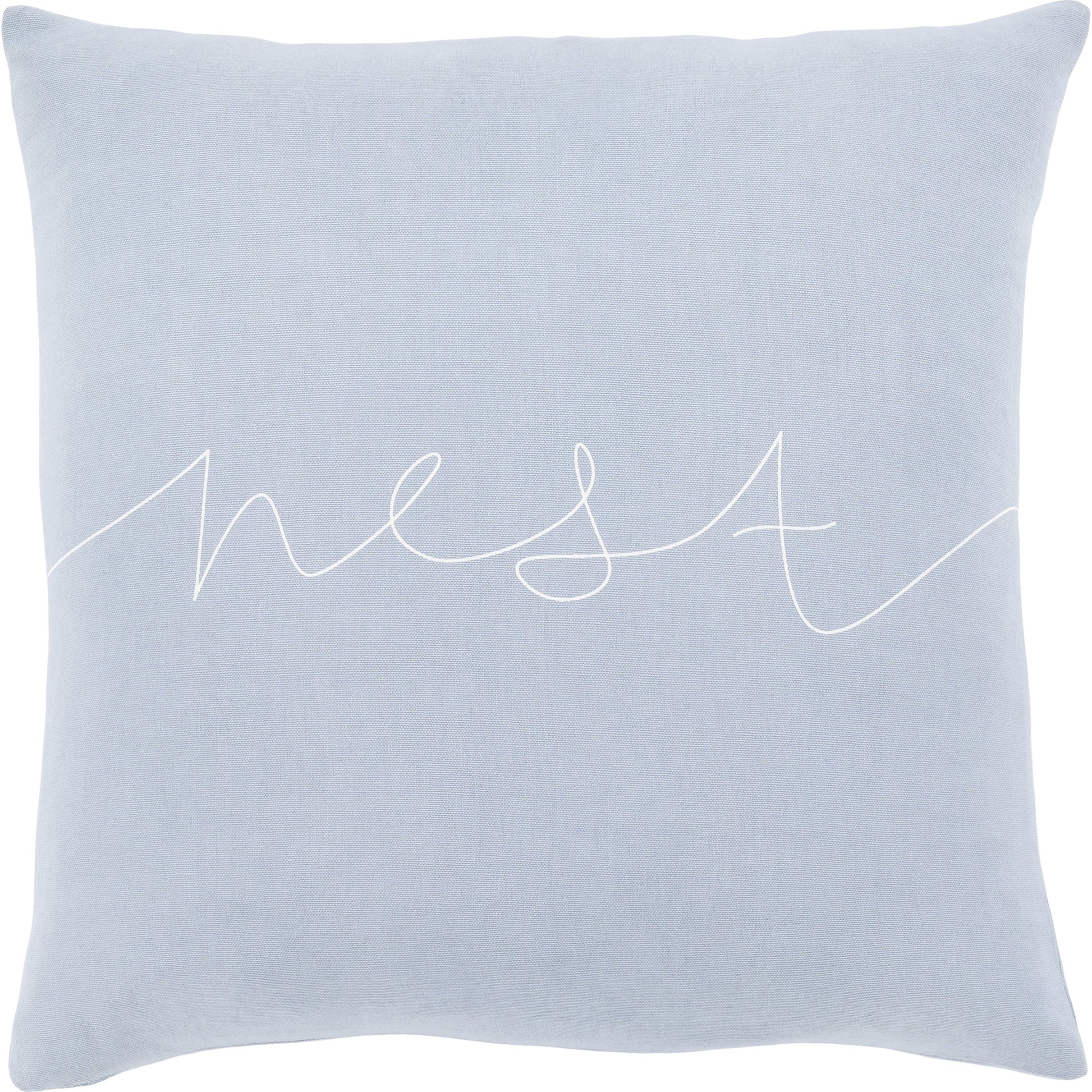 Motto Pillow - 14297 by Surya in light blue, off-white. Made from 100% cotton in a modern style.