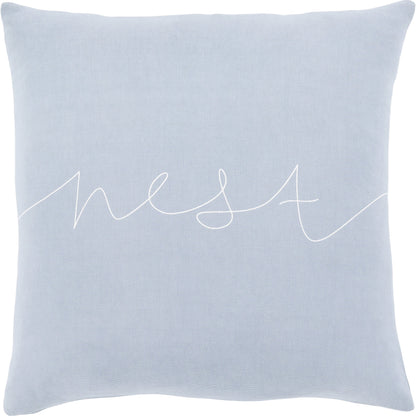 Motto Pillow - 14297 by Surya in light blue, off-white. Made from 100% cotton in a modern style.