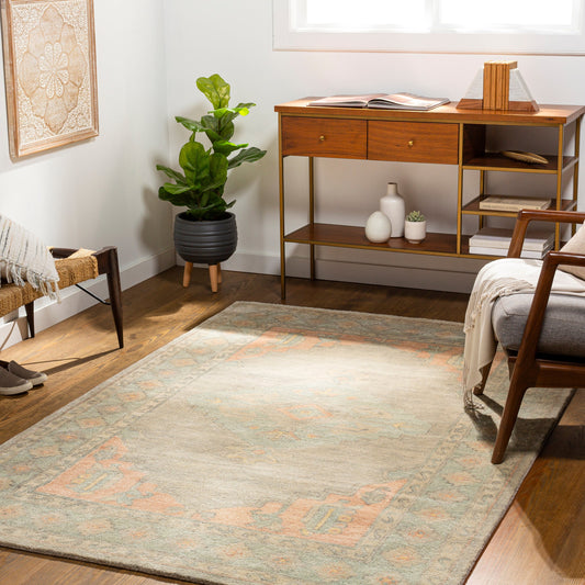 Malatya Rug - 29560 by Surya in dusty sage, sage, light sage, dusty coral, beige. Made from 70% wool, 30% viscose in a unique style.