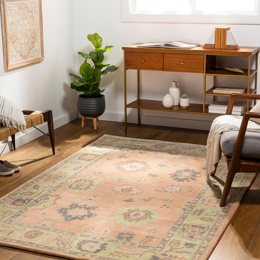 Malatya Rug - 29561 by Surya in dusty coral, light olive, gray. Made from 70% wool, 30% viscose in a unique style.