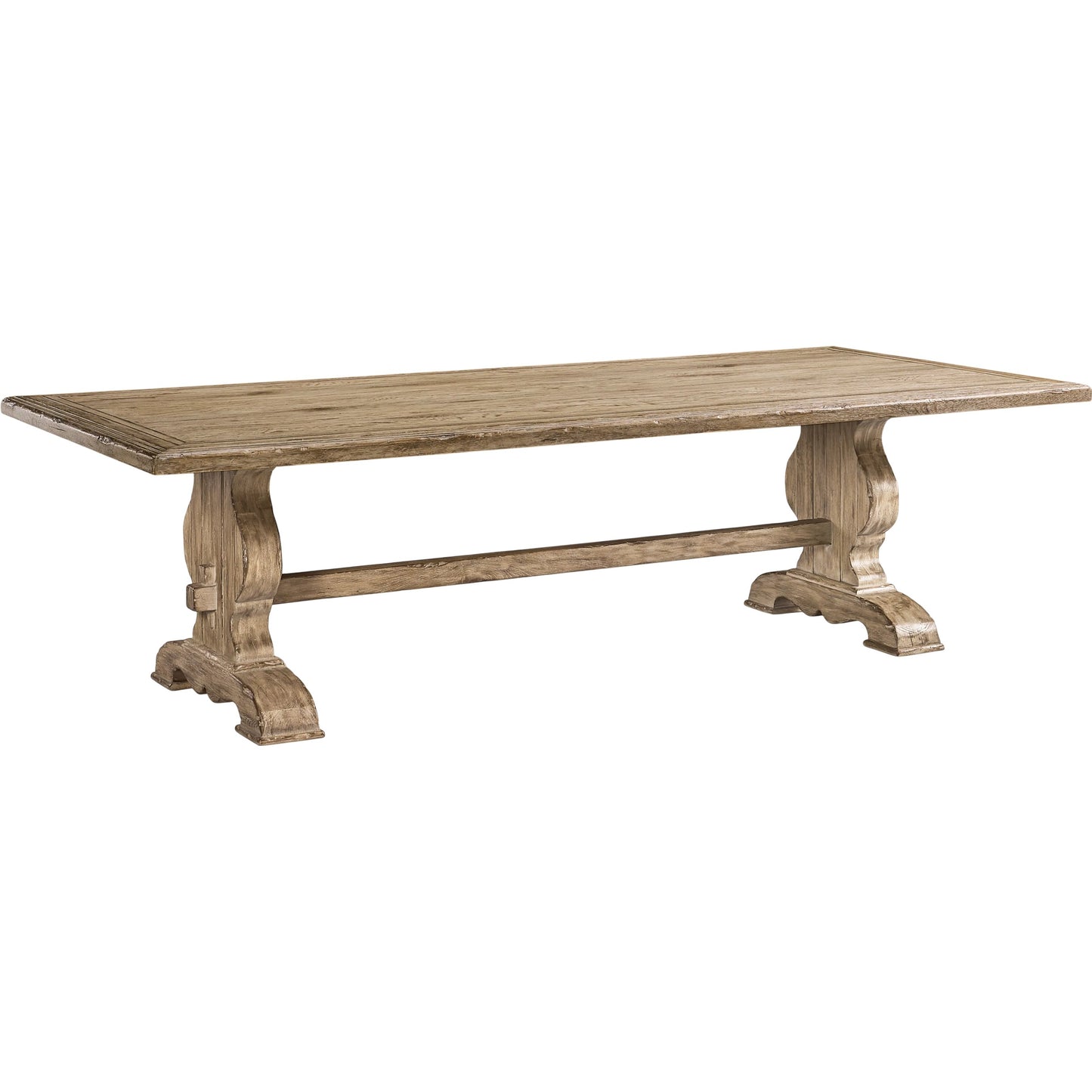 001 SI-2462568 | Primary Silo | 124" Sagehill Rectangular Trestle Table by Jonathan Charles in timberon grey oak. Made from oak in a traditional style.