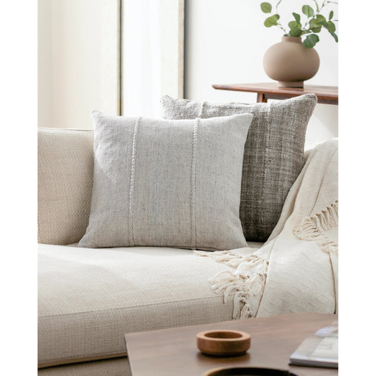 Mudcloth Pillow - 499588 by Surya in ivory, cream, light beige. Made from front: 100% recycled pet yarn, back: 100% recycled pet yarn in a modern style.