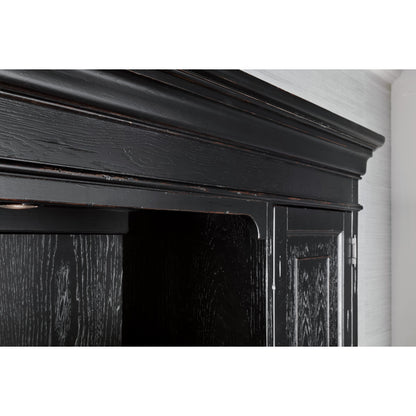 Bristowe Credenza Hutch by Hooker Furniture in tuxedo black. Made from pecan veneers in a unique style.