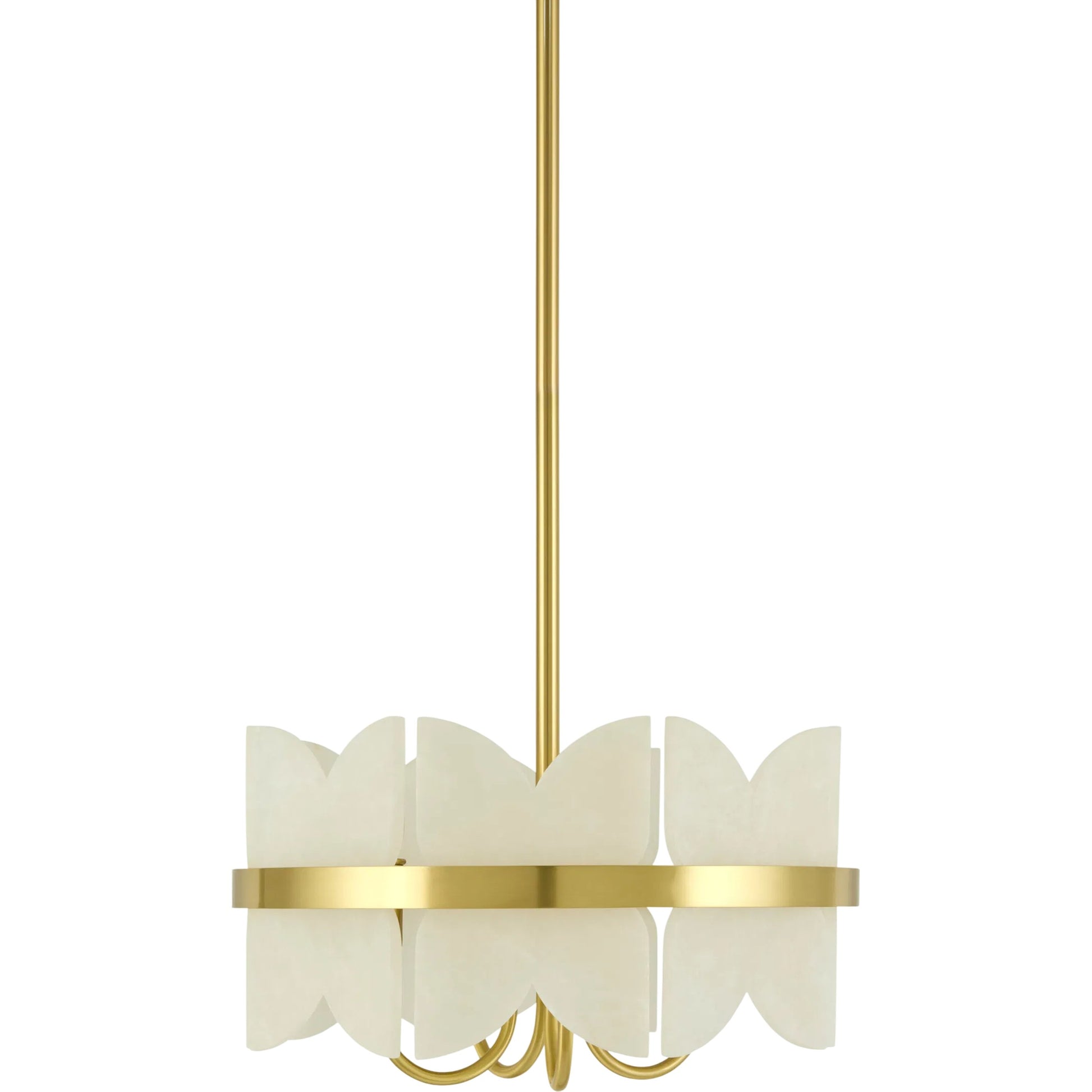 Mirevia Pendant by Surya in metallic brass, white, translucent. Made from iron, stone in a traditional style.