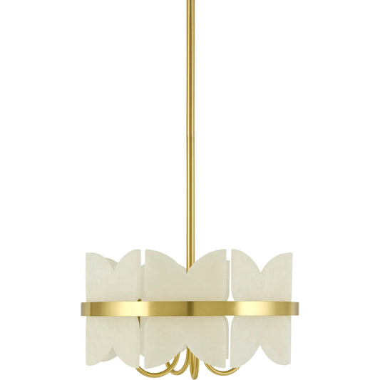 Mirevia Pendant by Surya in metallic brass, translucent, white. Made from iron, stone in a traditional style.