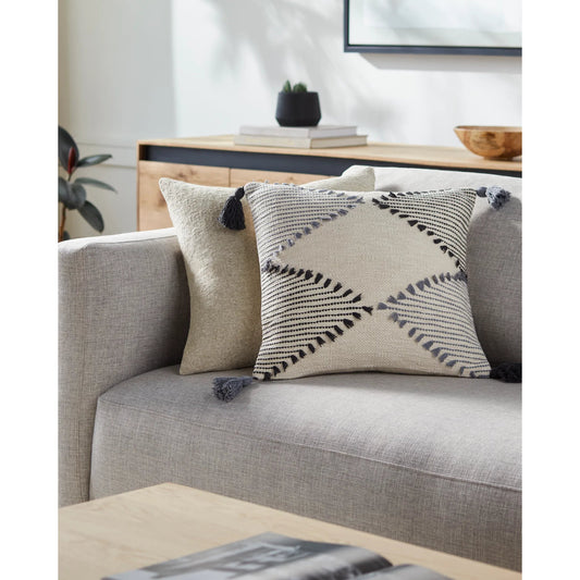 Midvale Pillow - 35934 by Surya in ivory, denim, ink blue. Made from front: 100% cotton, back: 100% cotton in a modern style.