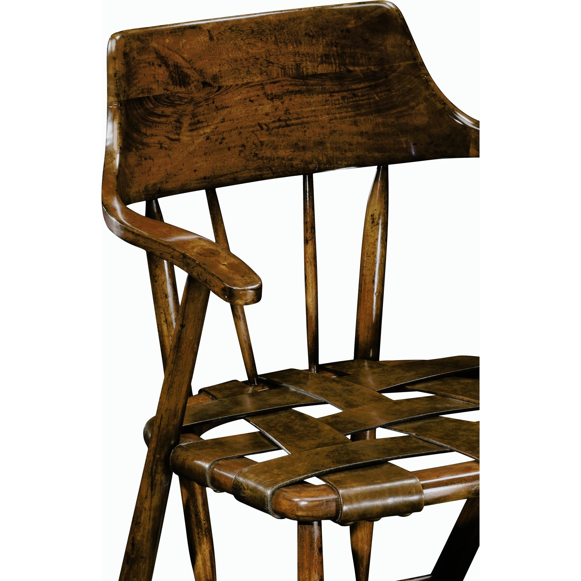 Curated Walnut Smokers Armchair with Leather Seat by Jonathan Charles in brown and medium walnut. Made from acacia in a cottage & farmhouse style.