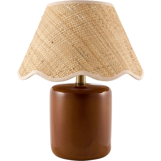 Marivela Accent Table Lamp by Livabliss in glazed. Made from ceramic, seagrass, polyester in a unique style.