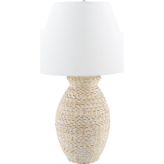 Paradise Bay Accent Table Lamp by Surya in painted, electroplated. Made from rattan, linen, plastic, iron in a unique style.