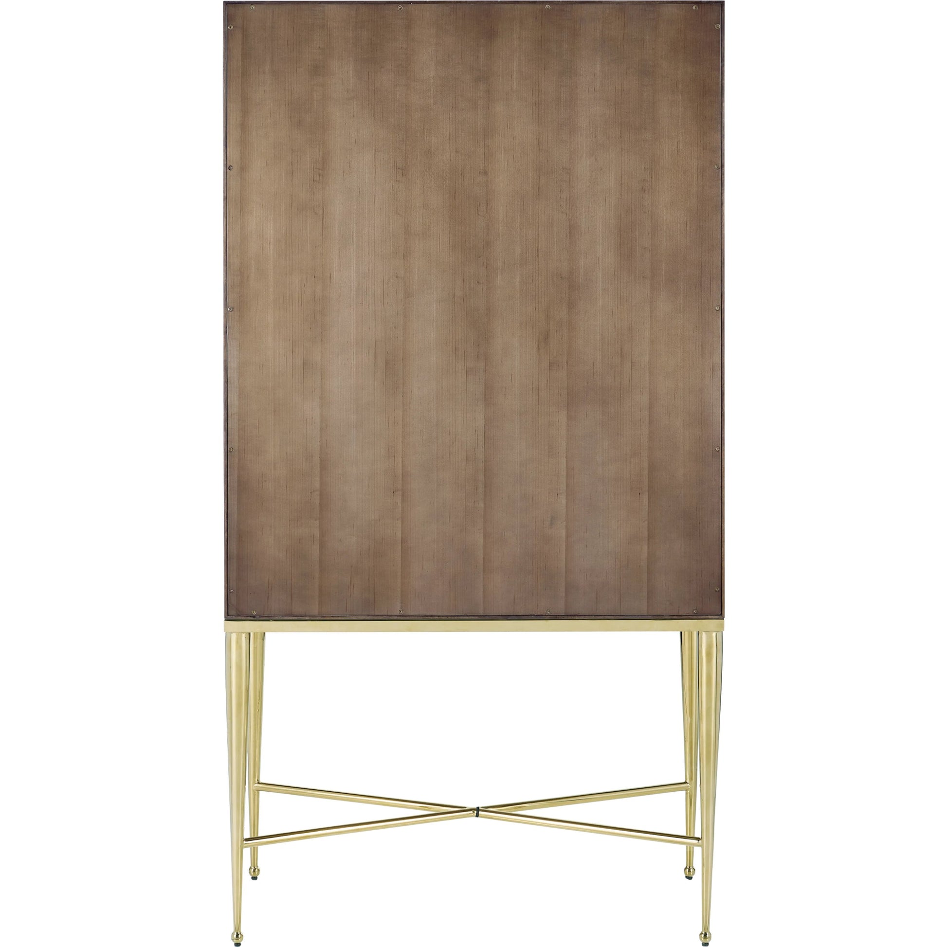 Colette Bar Cabinet by Currey and Company in tawny brown, polished brass, mirror, natural, clear, rose. Made from figured eucalyptus, stainless steel, glass, marble, faux velvet in a modern style.