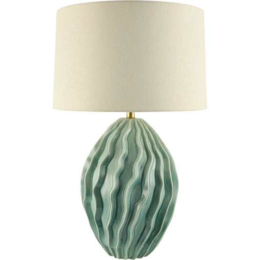 Sandy Reef Accent Table Lamp by Surya in green and painted, plated. Made from ceramic, linen, polyester, iron in a unique style.