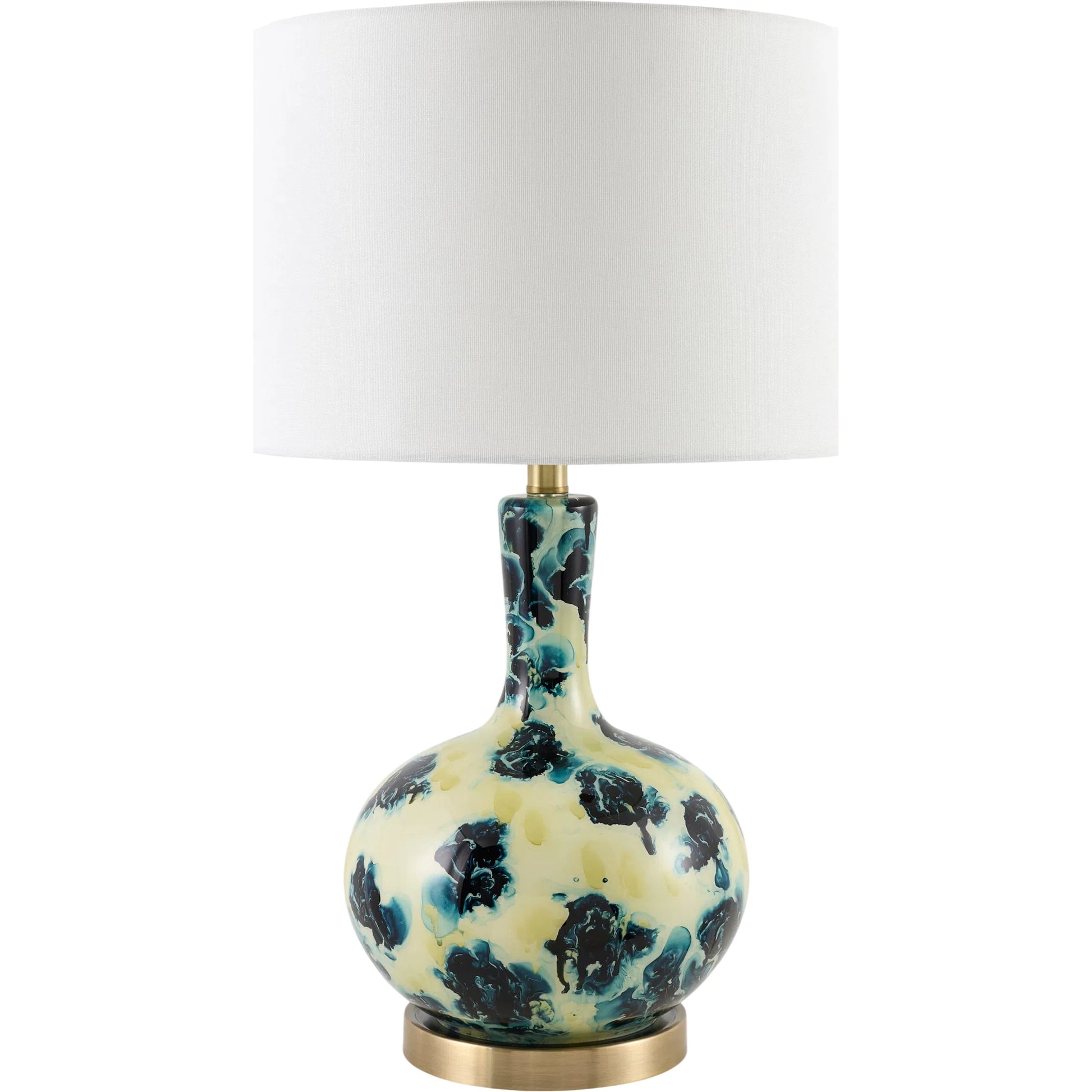 Shore Thread Accent Table Lamp by Surya in wheat, blue, translucent, white, metallic brass and plated, painted. Made from glass, iron, linen in a unique style.