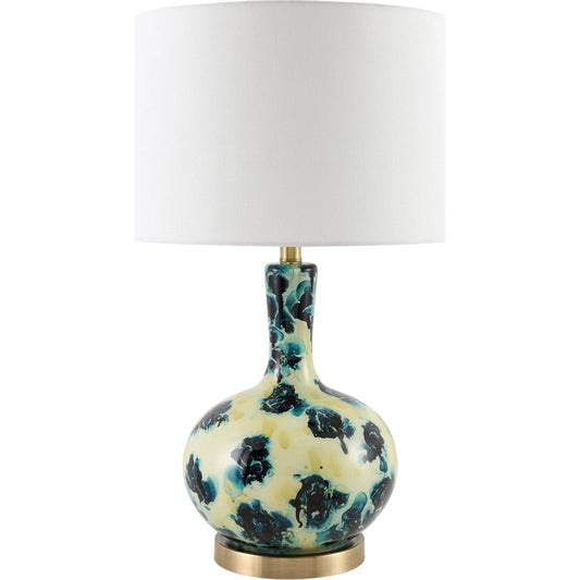 Shore Thread Accent Table Lamp by Surya in wheat, blue, translucent, white, metallic brass and plated, painted. Made from glass, iron, linen in a unique style.