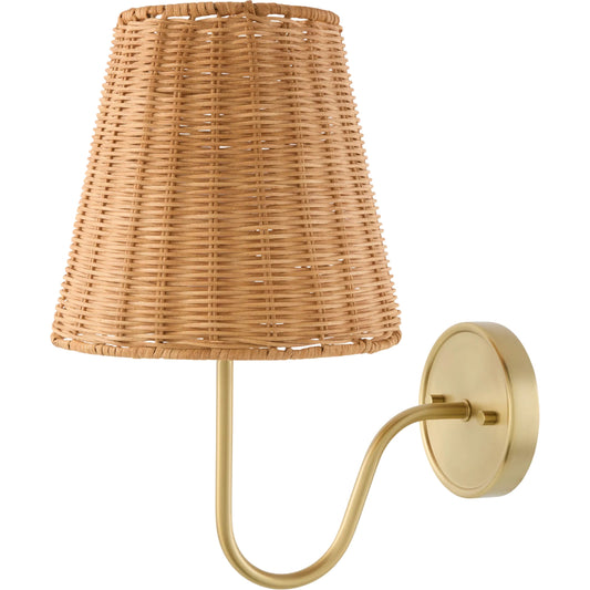 Movita Wall Sconce by Surya in metallic brass, brown and electroplated. Made from iron, rattan in a unique style.