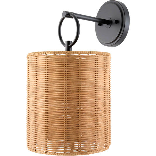 Movita Wall Sconce by Surya in brown, black and lacquered. Made from iron, rattan in a unique style.