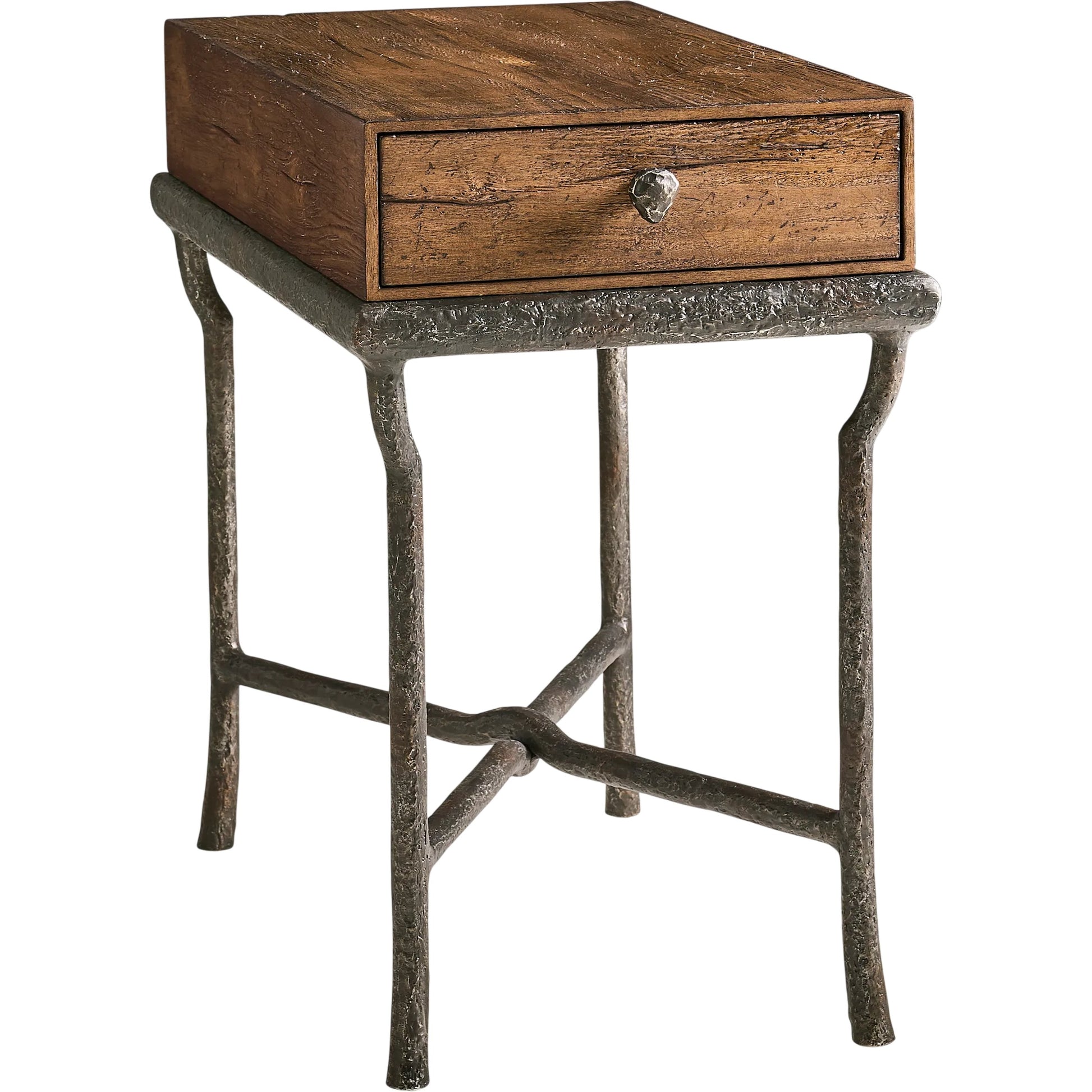 Forge Iron Storage Side Table by Jonathan Charles in cast metal finish. Made from main aluminum in a unique style.