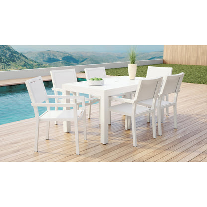 Naples Outdoor Stackable Sling Dining Chair by Sunset West in white. Made from aluminum in a modern style.