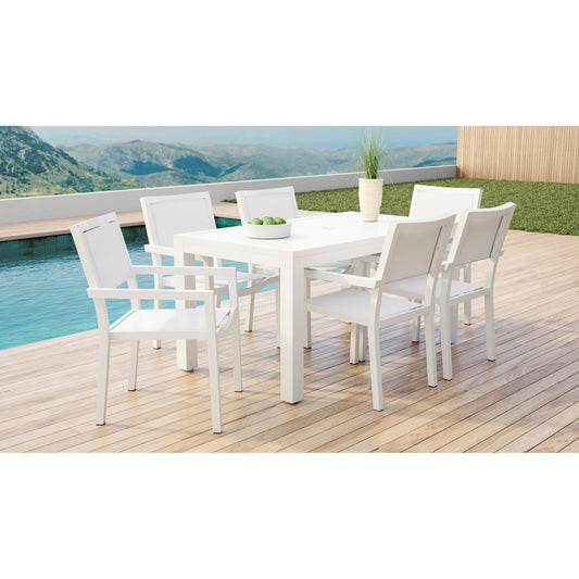 Naples Outdoor Stackable Sling Dining Chair by Sunset West in white. Made from aluminum in a modern style.
