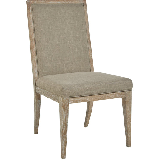 Tamarac Upholstered Side Chair (Set of 2) by A.R.T. Furniture in beige and dusky brindle. Made from parawood solids, oak veneer, foam, fabric in a modern style.