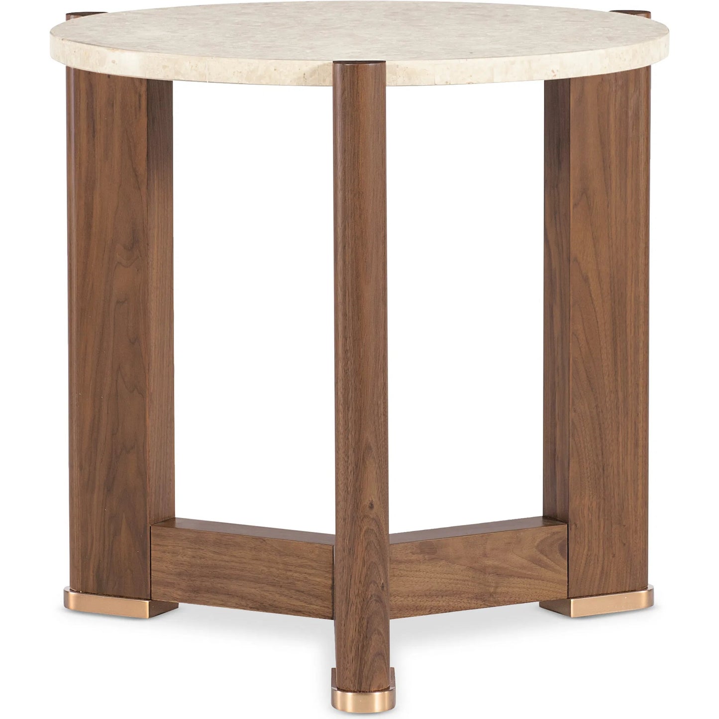 003 SI-2458574 | Additional Silo | Eleana Round End Table by Hooker Furniture in light caramel, quartered walnut veneers, marble. Made from walnut veneers, marble in a modern style.