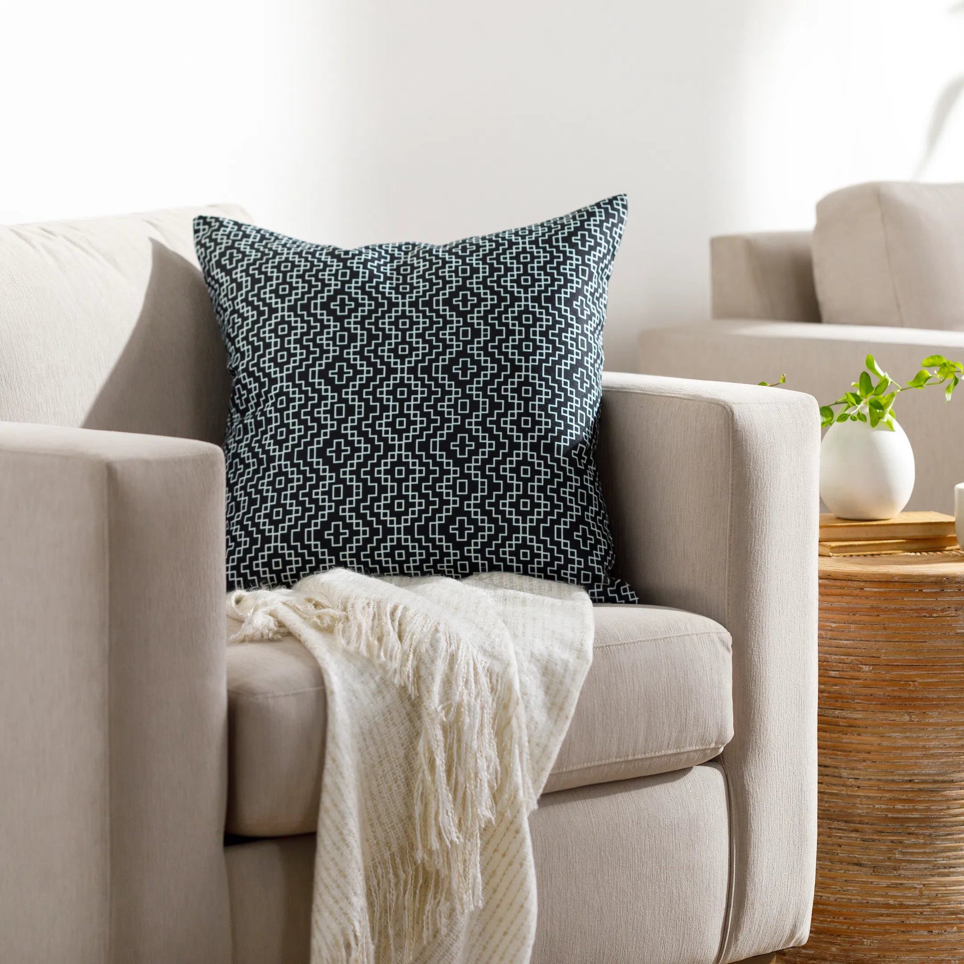 Milwaukee Pillow - 481668 by Livabliss in onyx, light silver, pewter, slate blue. Made from front: 100% polyester, back: 100% polyester in a modern style.