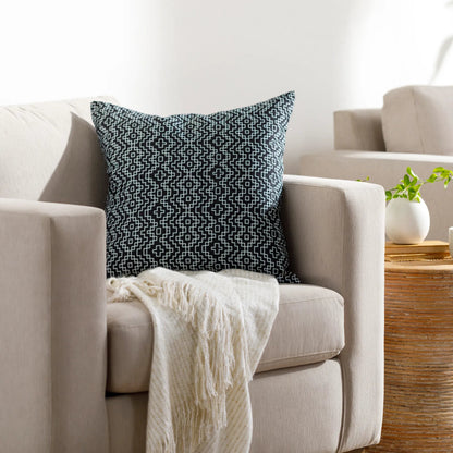 Milwaukee Pillow - 481668 by Livabliss in onyx, light silver, pewter, slate blue. Made from front: 100% polyester, back: 100% polyester in a modern style.