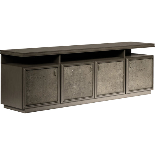 Cove Entertainment Console by A.R.T. Furniture in grey and mica. Made from rubberwood solids, primavera veneers, metal, cork in a unique style.
