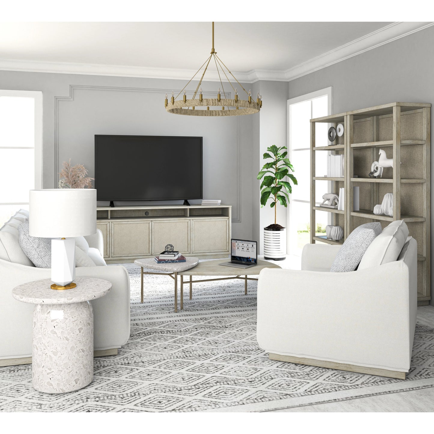 002 SI-2064992 | Lifestyle | Cotiere Terrazzo End Table by A.R.T. Furniture in white. Made from parawood solids, terrazo stone in a modern style.
