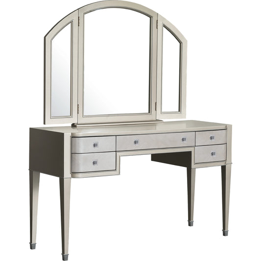 Zoey Vanity by Pulaski Furniture in champagne. Made from poplar wood, mdf, primavera veneers in a modern style.